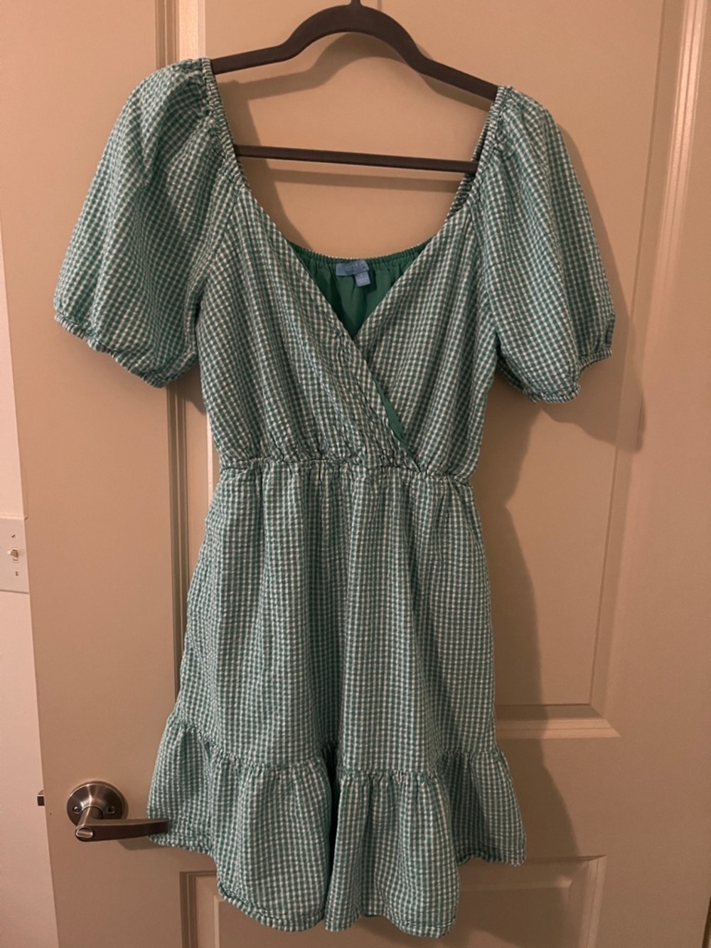 Draper James gingham wedding guest coquette fairy cap sleeve dress pockets